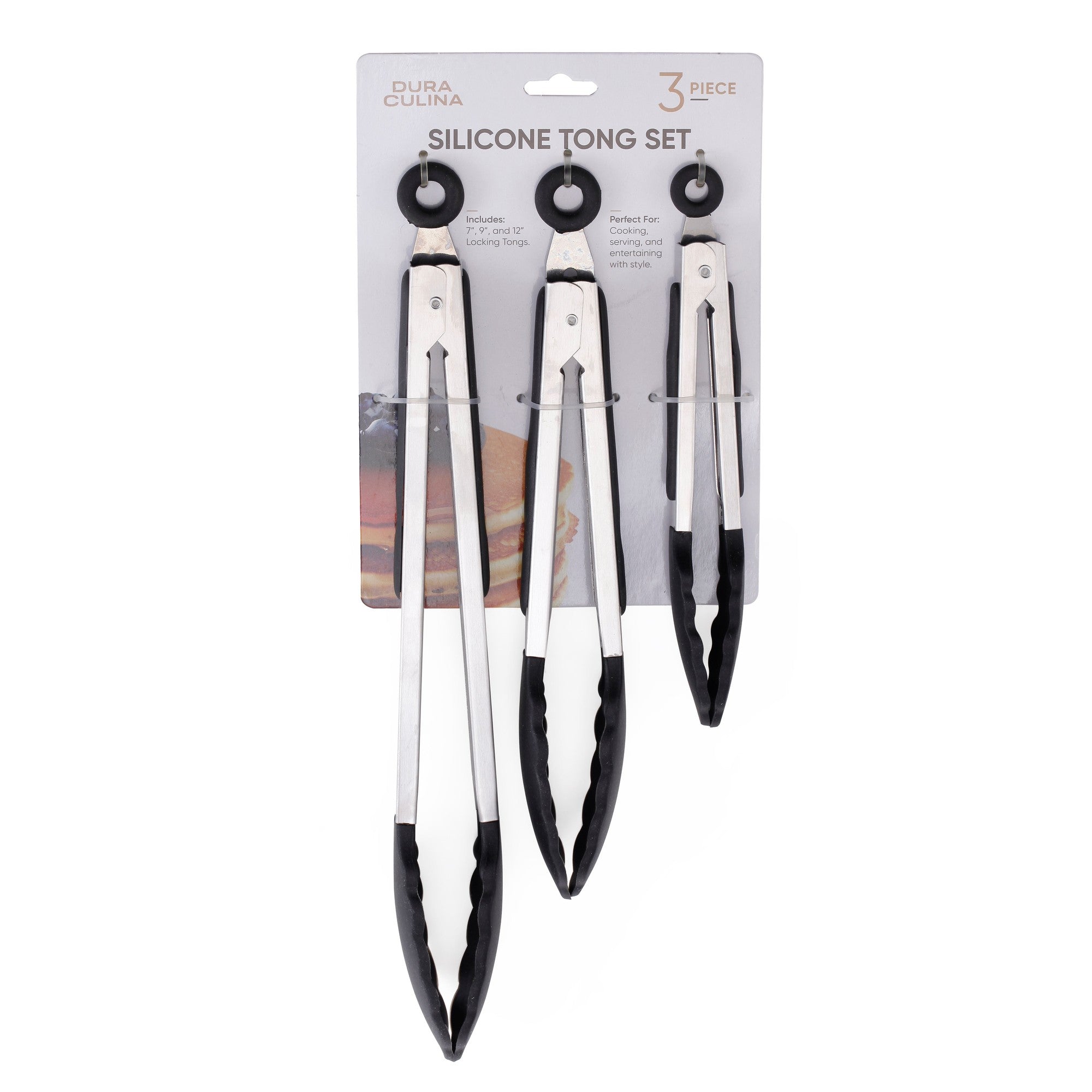 3-Piece Kitchen Tong Set For Versatile Cooking & Serving (Black)