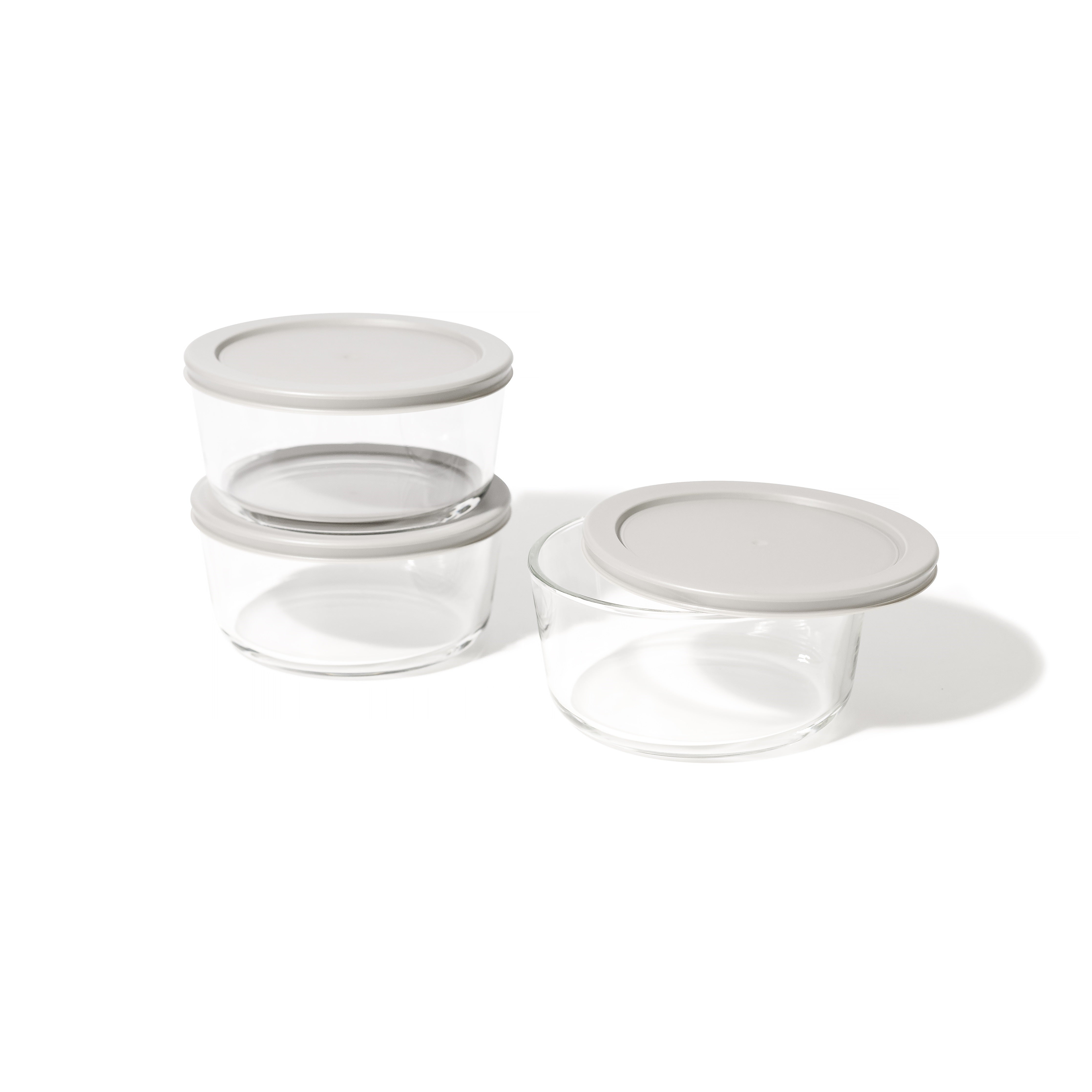6 Piece Set (4 Cup / 32Oz) Round Glass Storage Containers With Lids, Grey