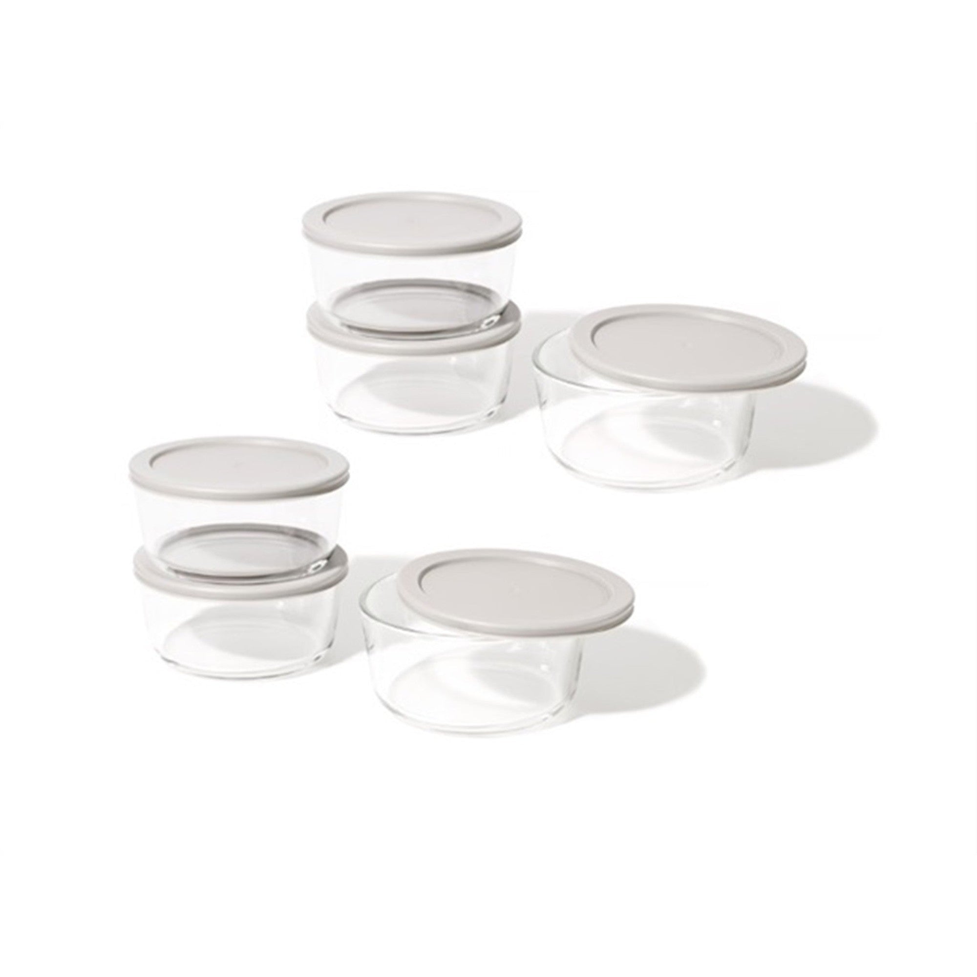 12 Piece Set (4 Cup / 32Oz) Round Glass Storage Containers With Lids, Grey