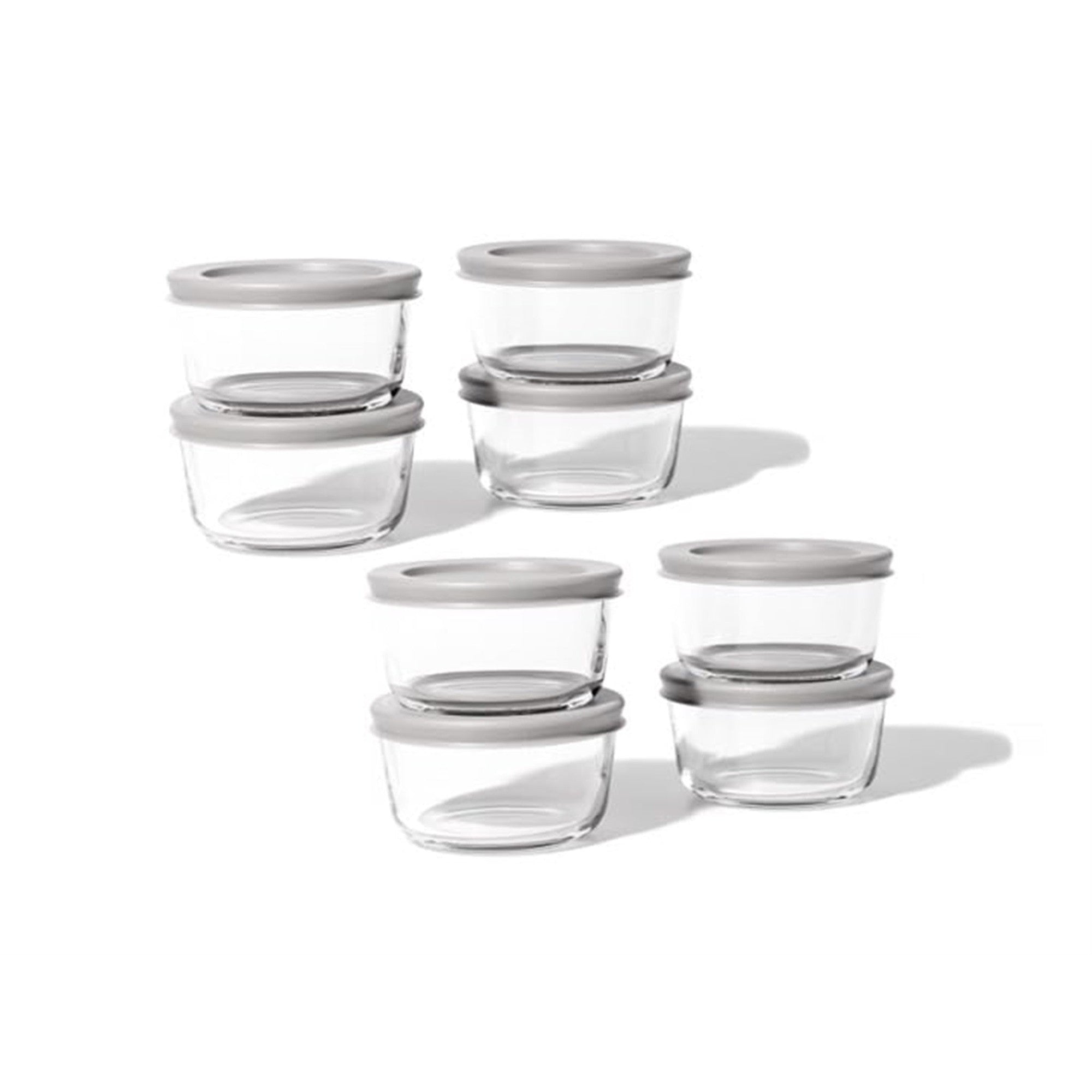 16 Piece Set (7Oz) Round Glass Storage Containers With Lids, Grey