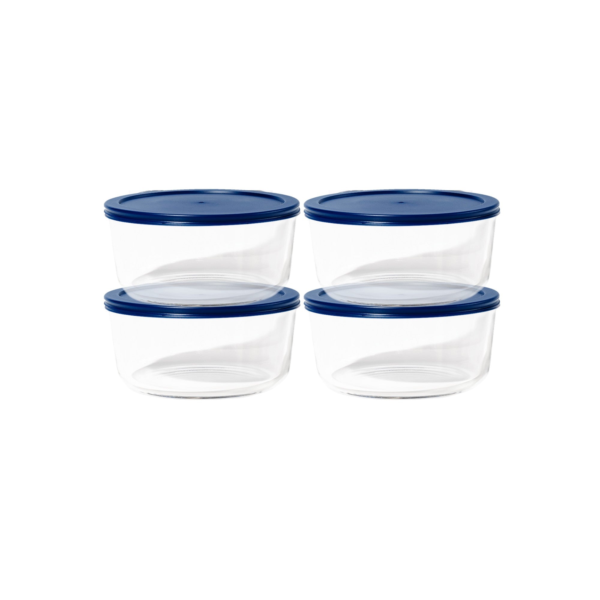 8 Piece Set (6.55 Cup / 52.4Oz) Round Glass Storage Containers With Lids, Blue
