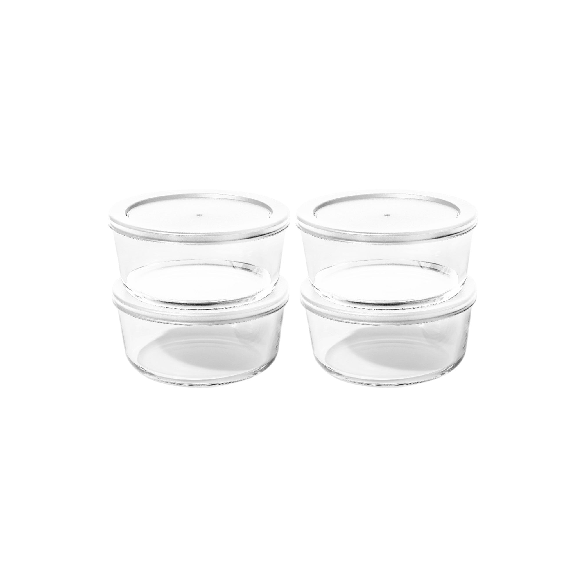 8 Piece Set (6.55 Cup / 52.4Oz) Round Glass Storage Containers With Lids, White