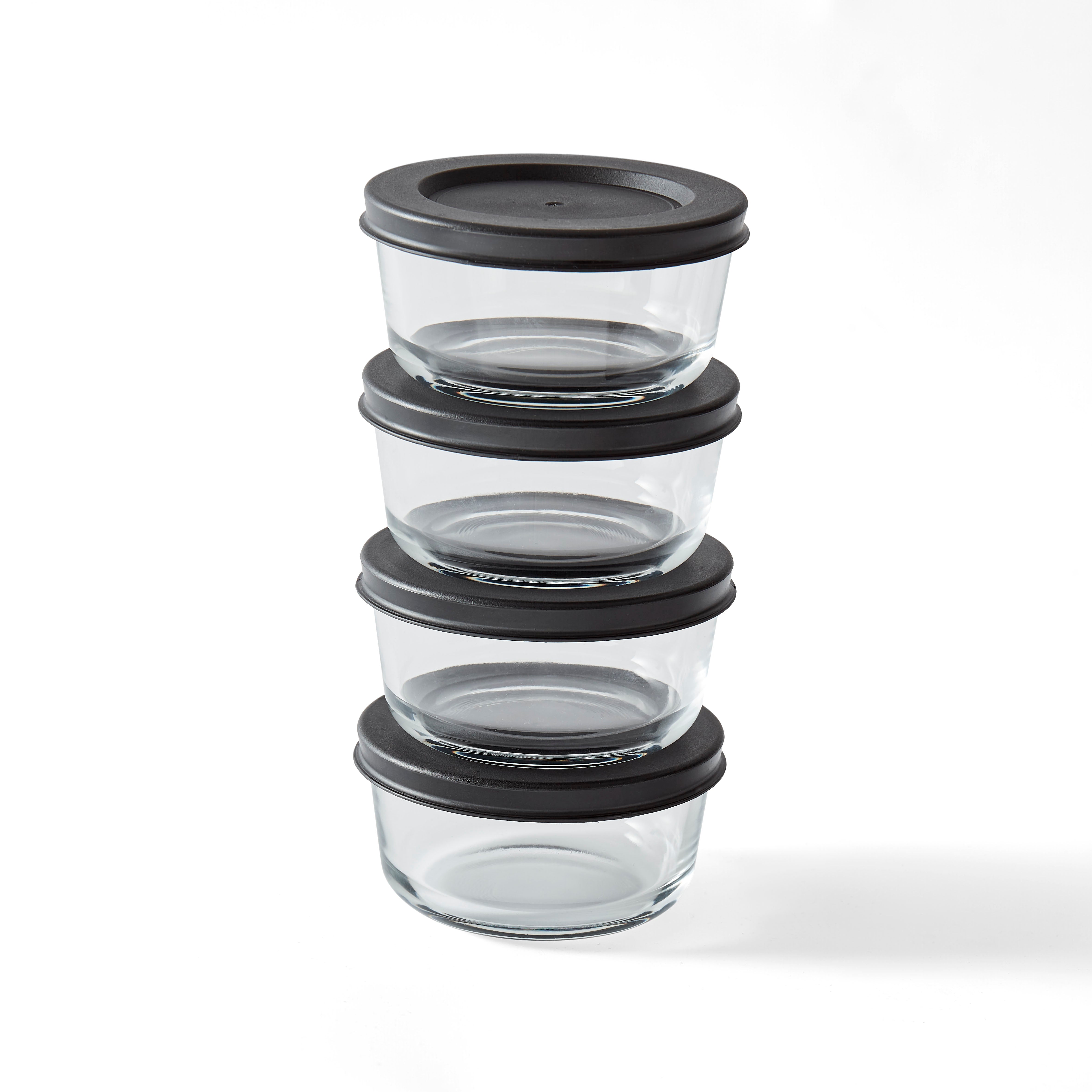 8 Piece Set (1 Cup / 8Oz) Round Glass Storage Containers With Lids, Black
