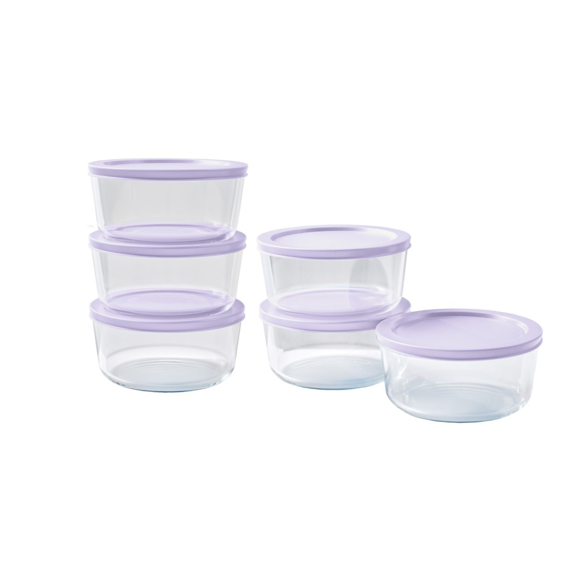12 Piece Set (4 Cup / 32Oz ) Round Glass Storage Containers With Lids, Purple