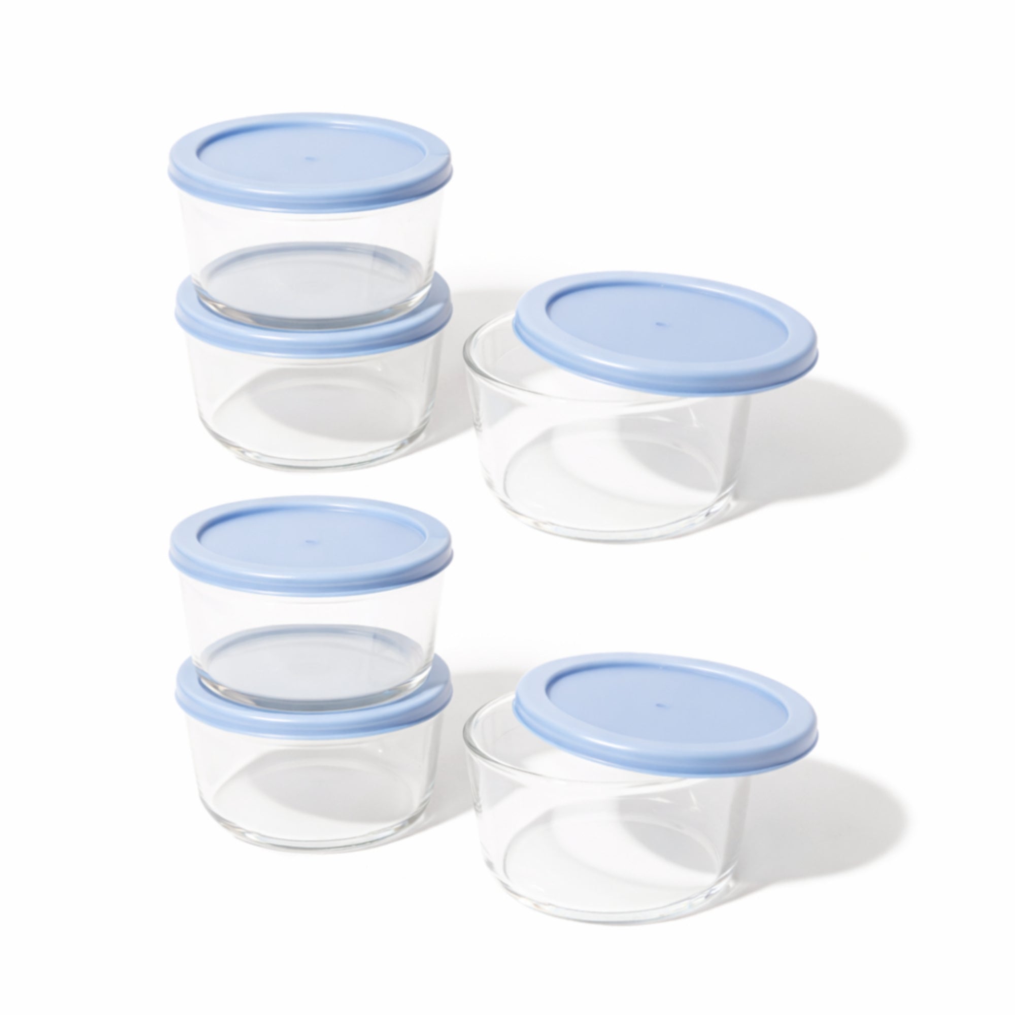 12 Piece Set (2 Cup / 16Oz) Round Glass Storage Containers With Lids, Lavender Blue