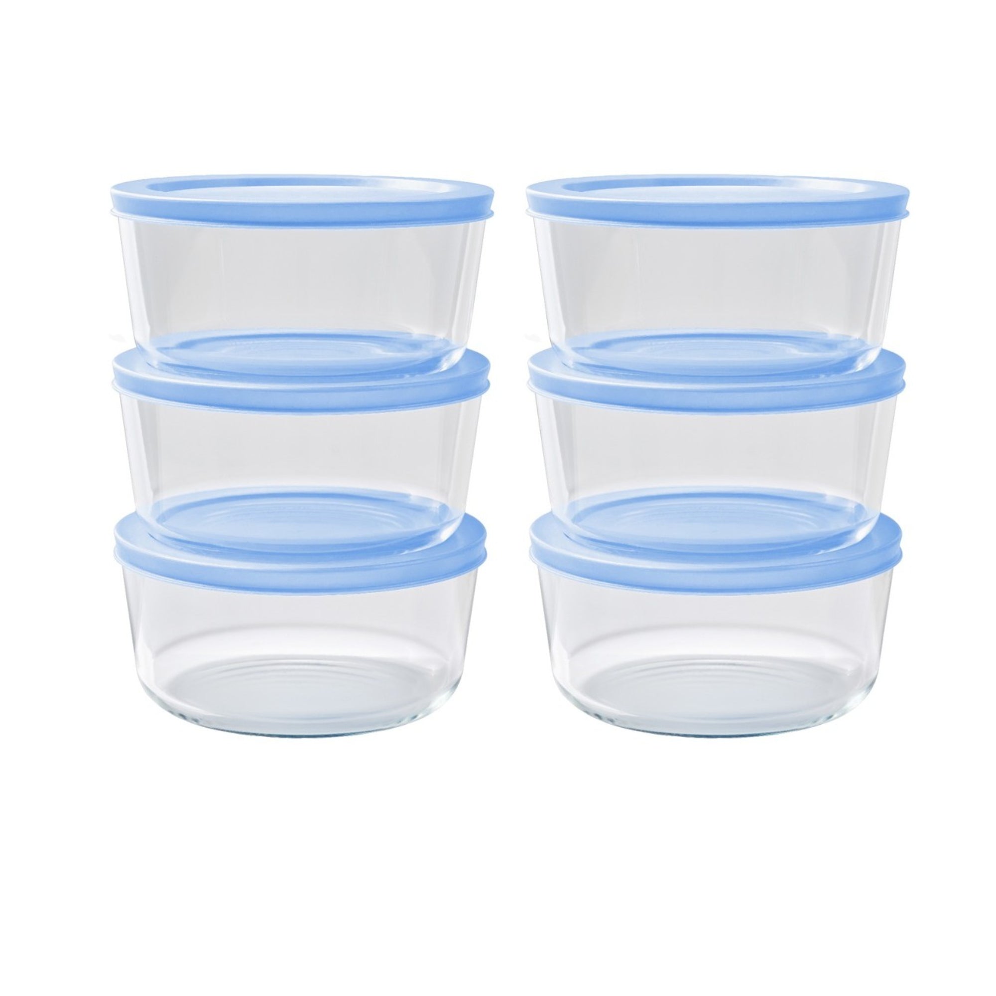 12 Piece Set (4 Cup / 32Oz ) Round Glass Storage Containers With Lids, Lavender Blue