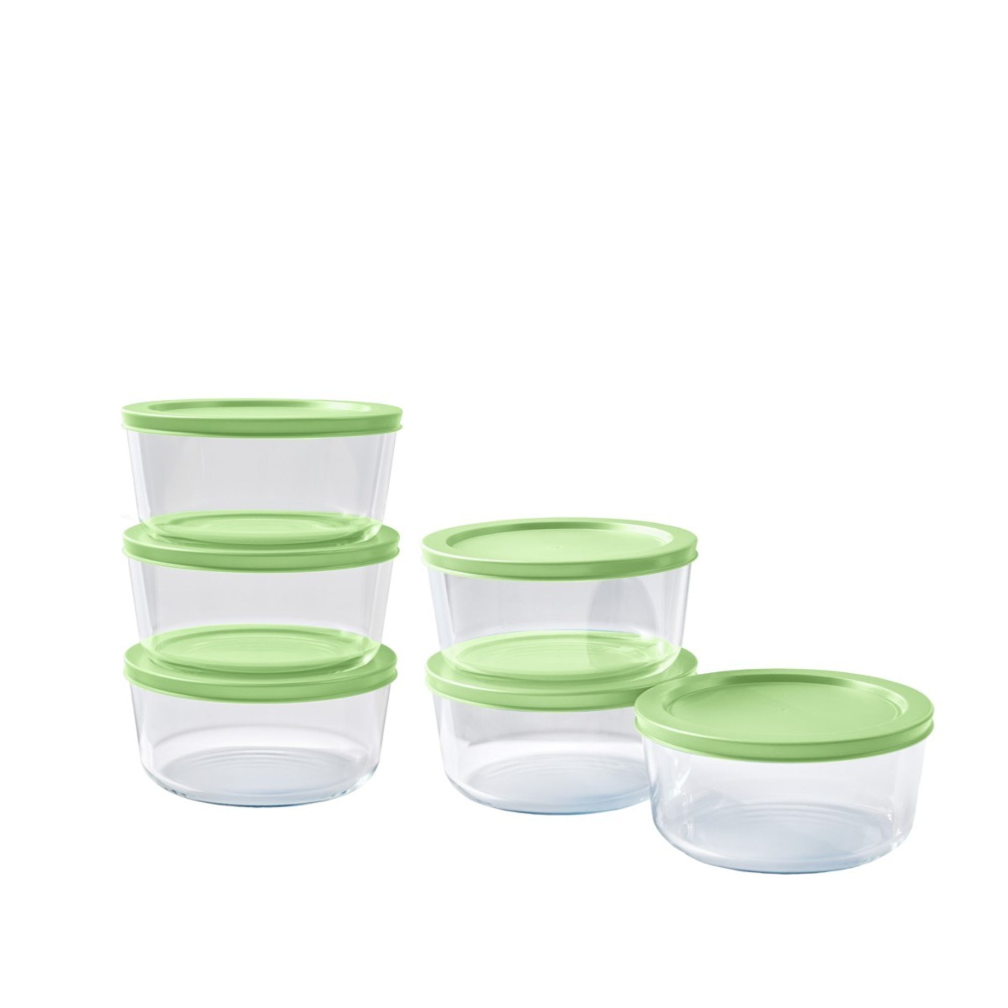 12 Piece Set (2 Cup / 16Oz) Round Glass Storage Containers With Lids, Pistachio