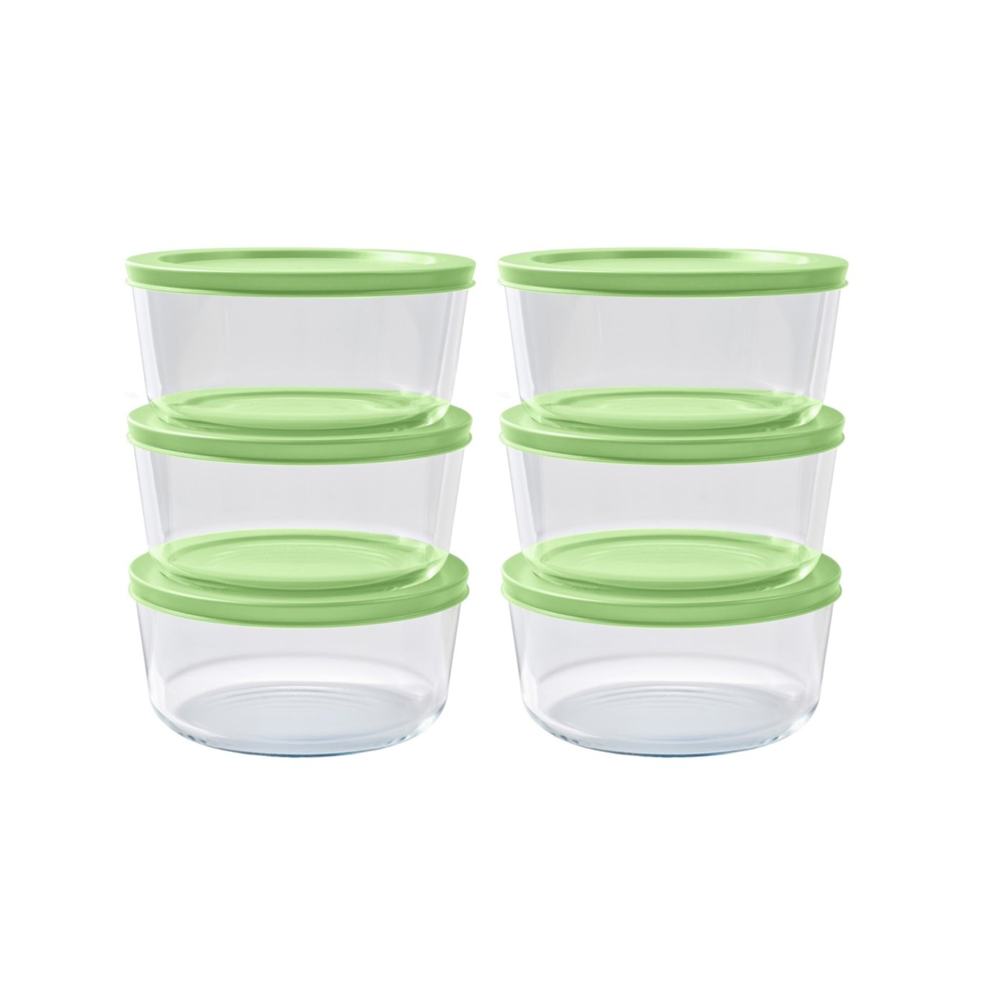 12 Piece Set (4 Cup / 32Oz ) Round Glass Storage Containers With Lids, Pistachio