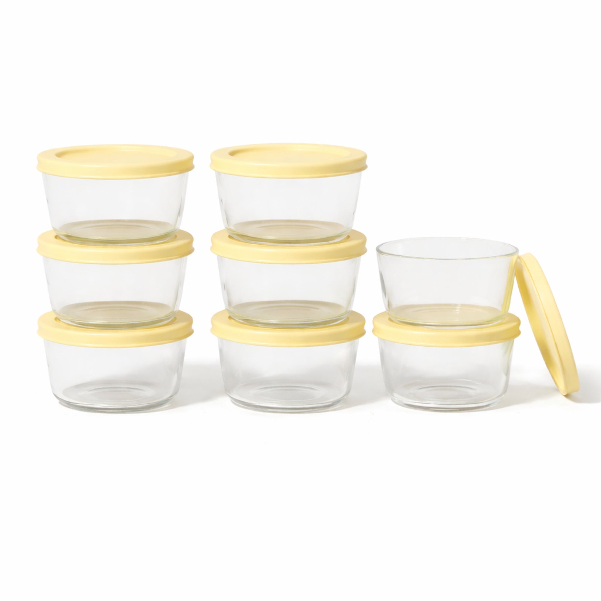 16 Piece Set (1 Cup / 8Oz) Round Glass Storage Containers With Lids, Sunlight Yellow
