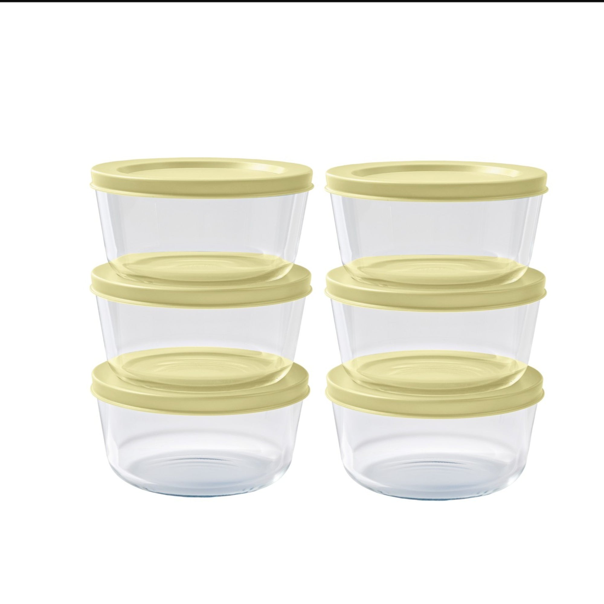 12 Piece Set (2 Cup / 16Oz)  Round Glass Storage Containers With Lids, Sunlight Yellow