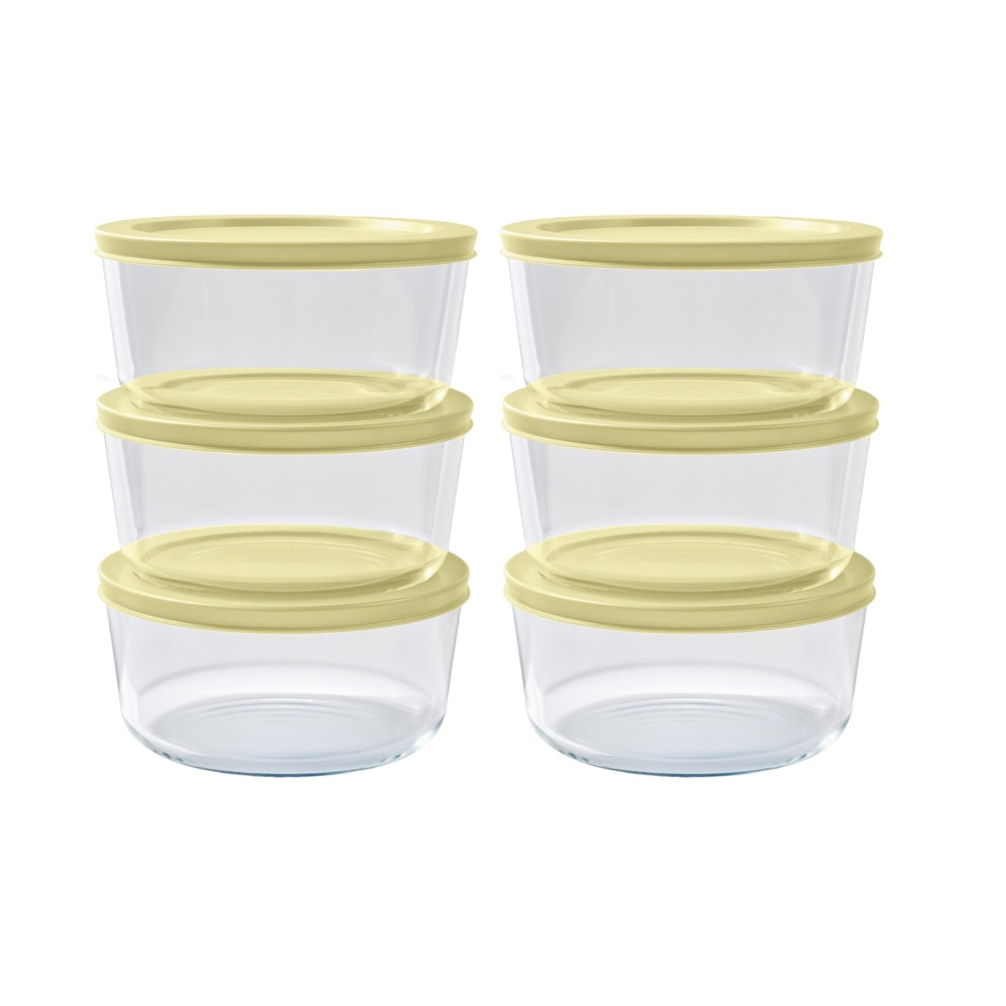 12 Piece Set (4 Cup / 32Oz ) Round Glass Storage Containers With Lids, Sunlight Yellow