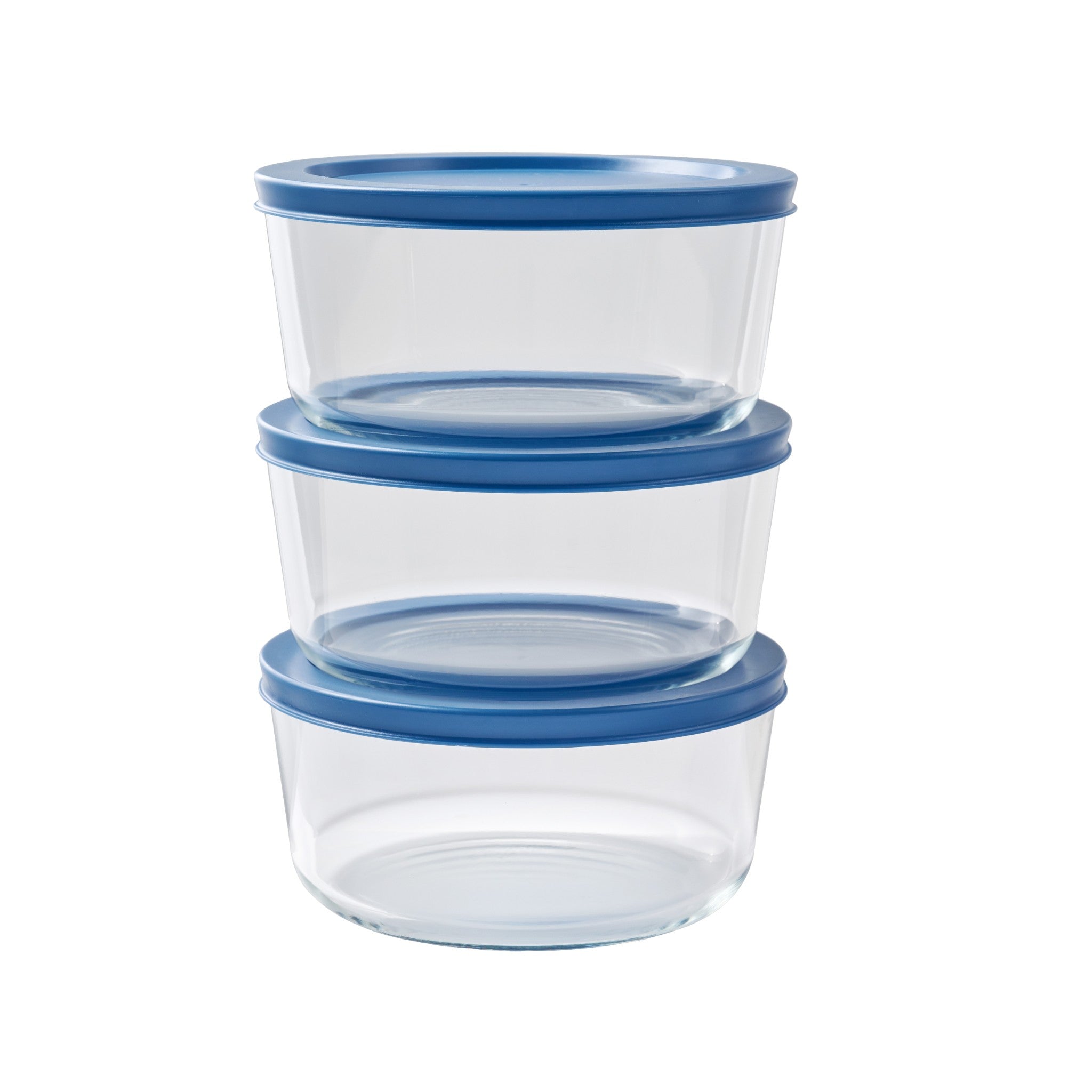 6 Piece Set (4 Cup / 32Oz) Round Glass Storage Containers With Lids, Deep Navy