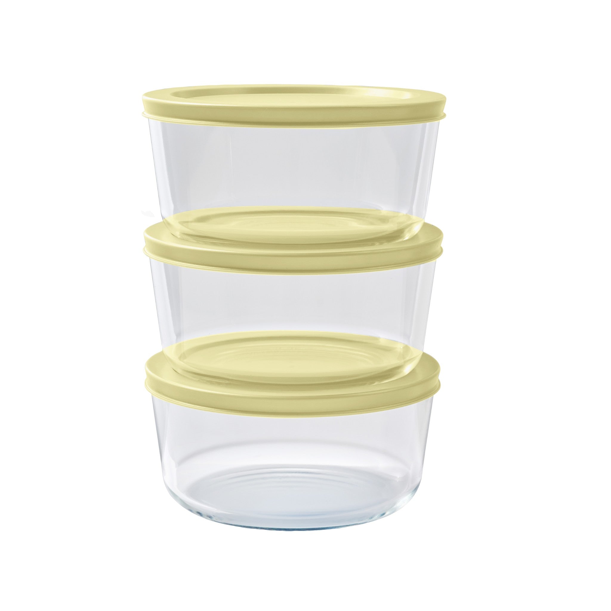 6 Piece Set (4 Cup / 32Oz) Round Glass Storage Containers With Lids, Sunlight Yellow