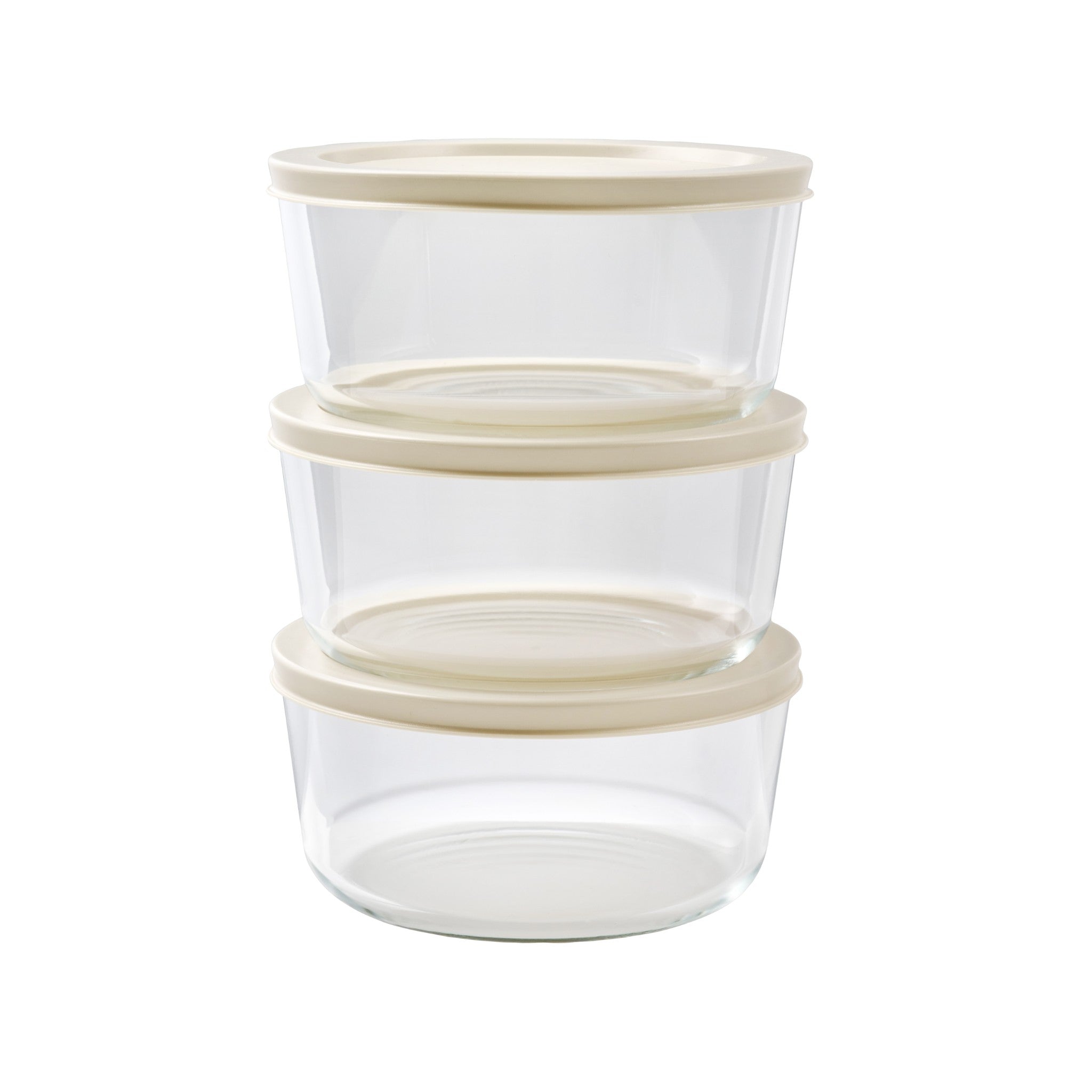 6 Piece Set (4 Cup / 32Oz) Round Glass Storage Containers With Lids, Warm Beige