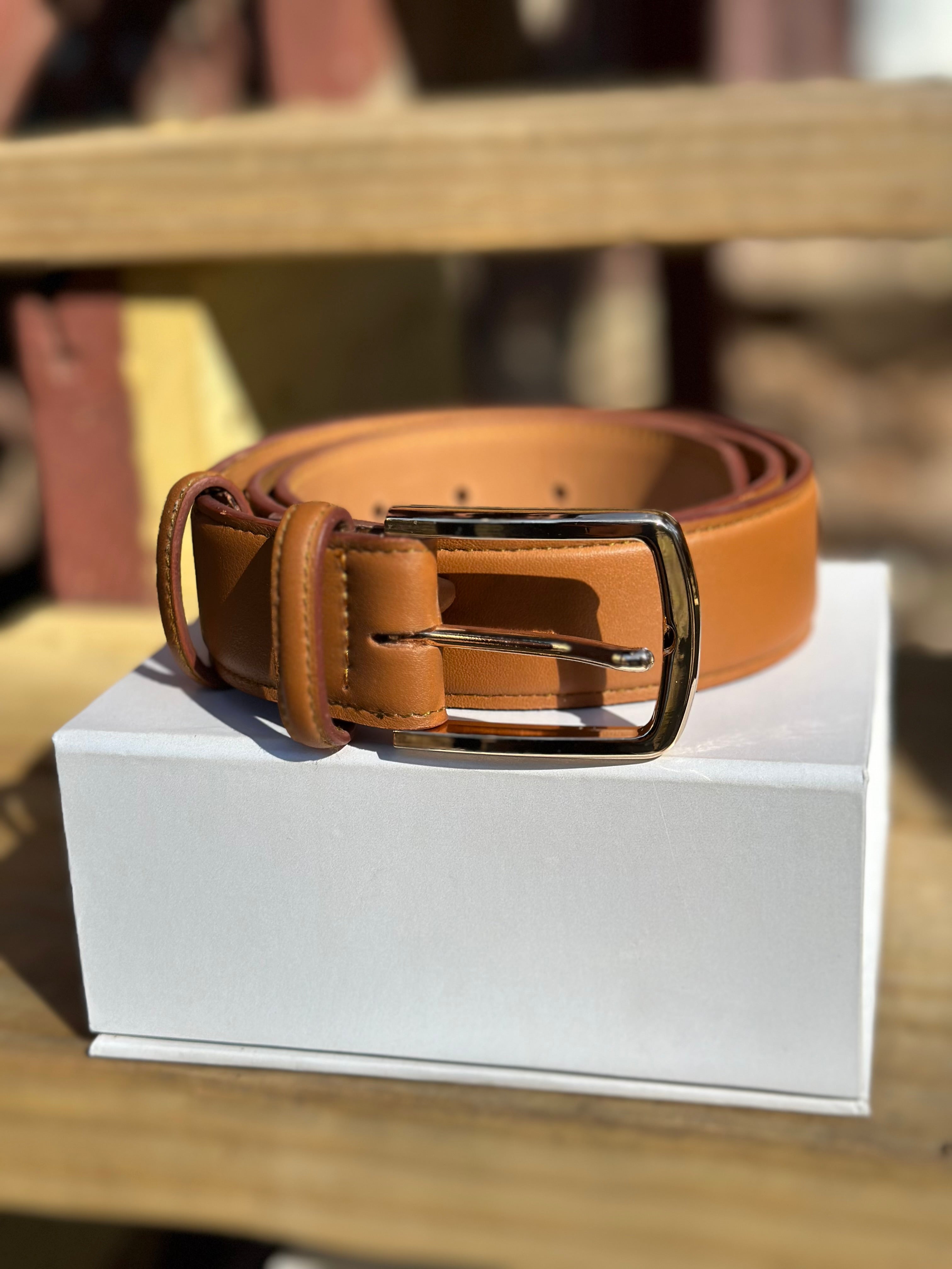 Handmade Brown Leather Belt (Wide)