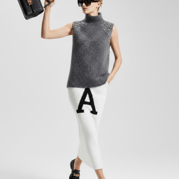 Anthracite Jewel Knit Vest with Crystal Appliqués • BYMANYC ® New York