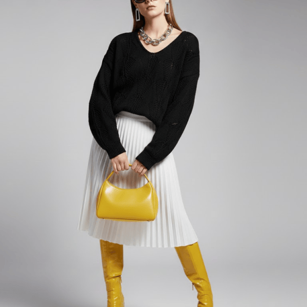 Black Open Knit V-Neck Sweater VARESE: New Colección COUTURE in NOLITA - BYMANYC ® New York
