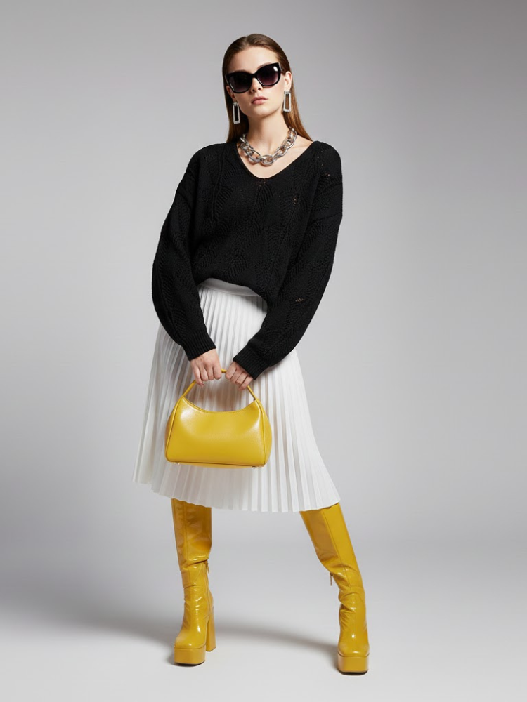 Black Open Knit V-Neck Sweater VARESE: New Colecciรณn COUTURE in NOLITA - BYMANYC ยฎ New York