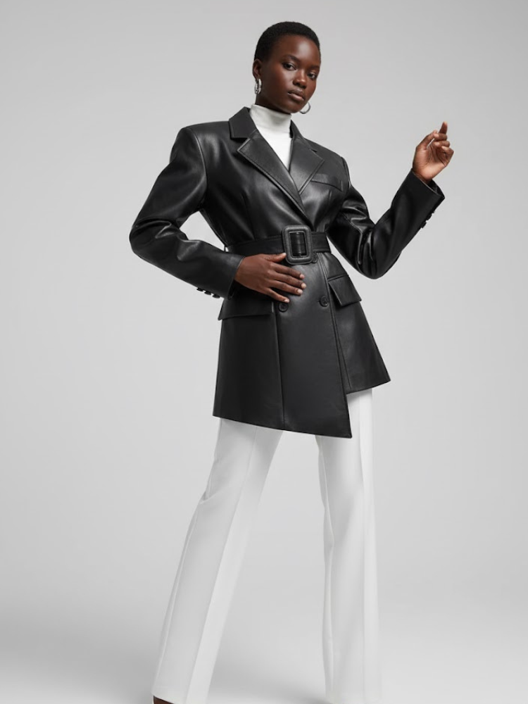 Black Vegan Leather Double-Breasted Blazer MERCER: New Colecciรณn COUTURE in NOLITA - BYMANYC ยฎ New York