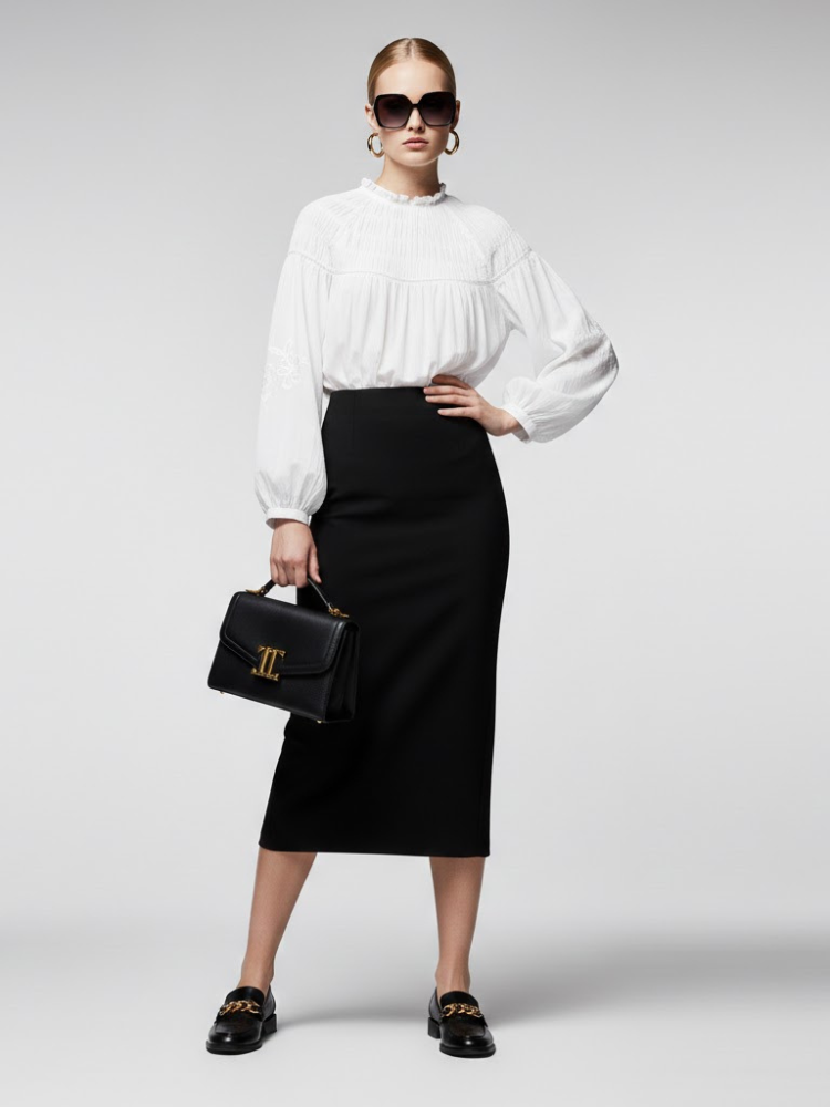 Bohemian White Cotton Blouse with Smocked Detail and Embroidery โข BYMANYC ยฎ New York