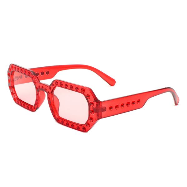 Whisp - Square Retro Rhinestone Tinted Geometric Fashion Sunglasses