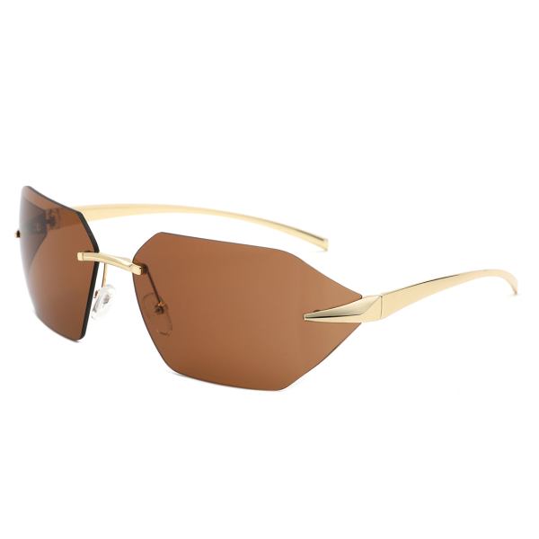 Iaclington - Rimless Wrap Around Square Frame Sunglasses