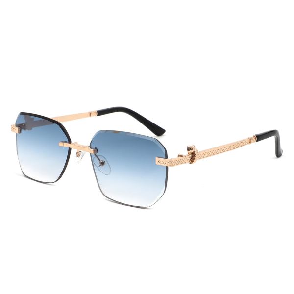 Solar - Curved Tinted Rimless Rectangle Sunglasses