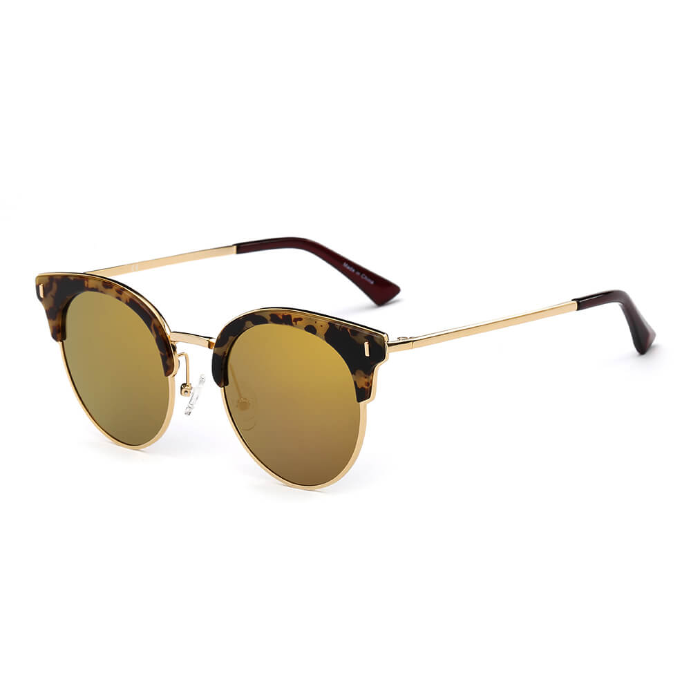 Biloxi - Women Half Frame Round Cat Eye Polarized Sunglasses
