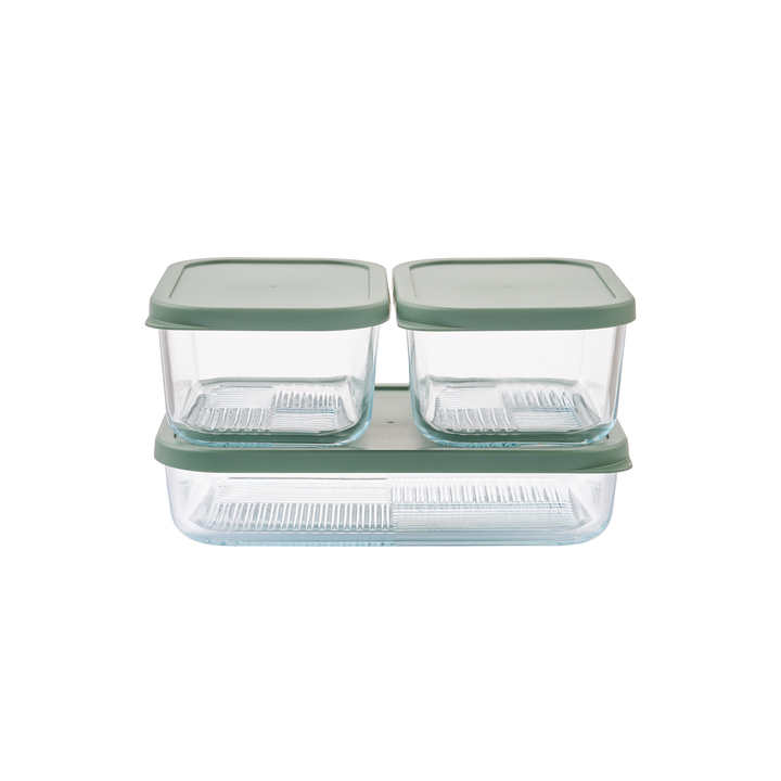 Container Culture 6-Piece Airtight Glass Food Storage Set with Lids, 25.35oz & 40.57oz Mixed Sizes - Soft Sage