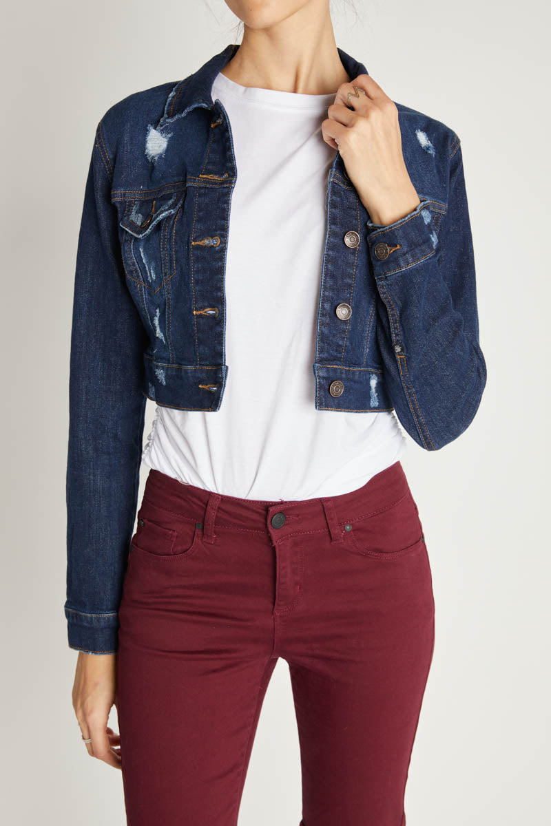 Destructed Cropped Denim Jacket