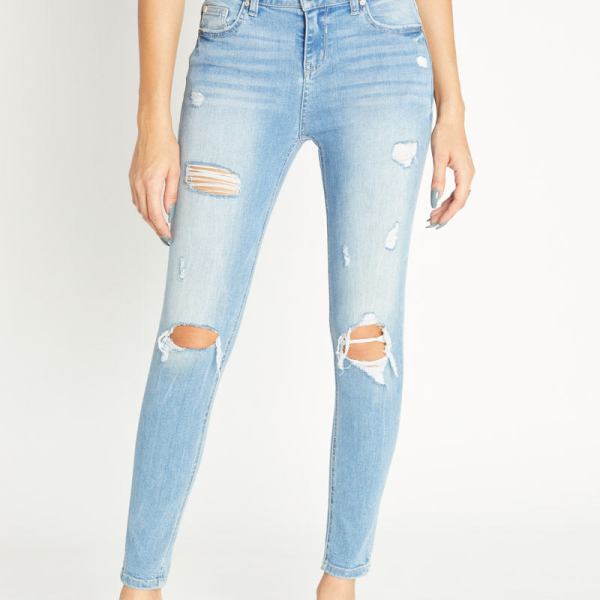 Distressed Mid Rise Ankle Skinny Jeans