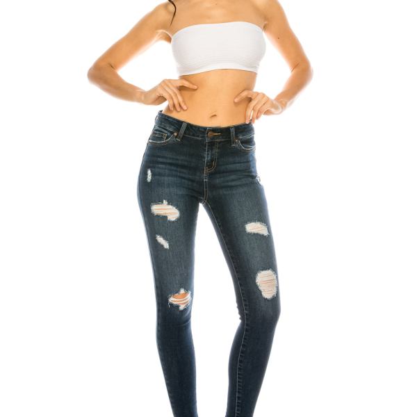 Mid Rise Destructed Skinny Jeans