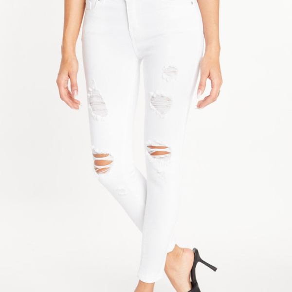 Mid Rise Destructed Ankle Skinny Jeans