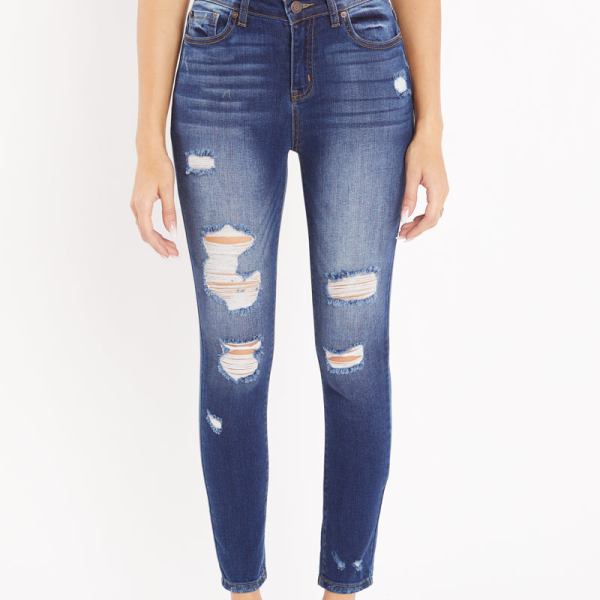 High Rise Destructed Ankle Skinny Jeans