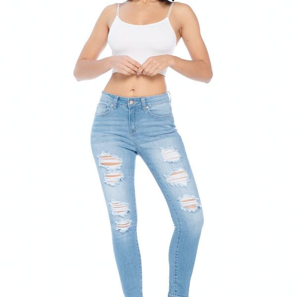High Rise Destructed Ankle Skinny Jeans