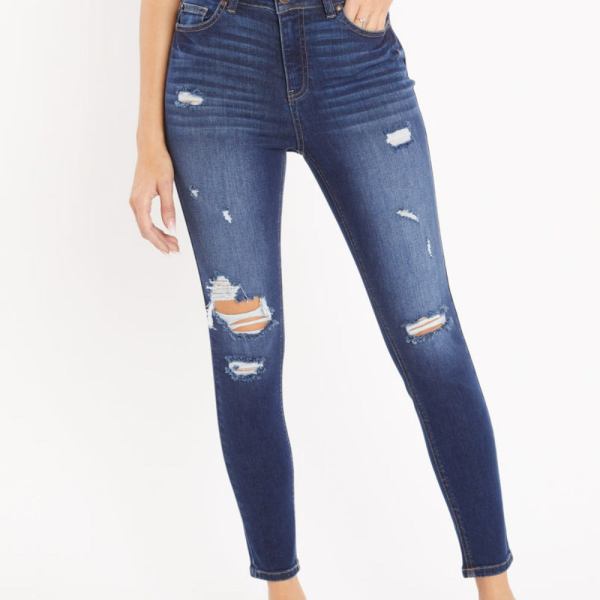 High Rise Destructed Skinny Jeans