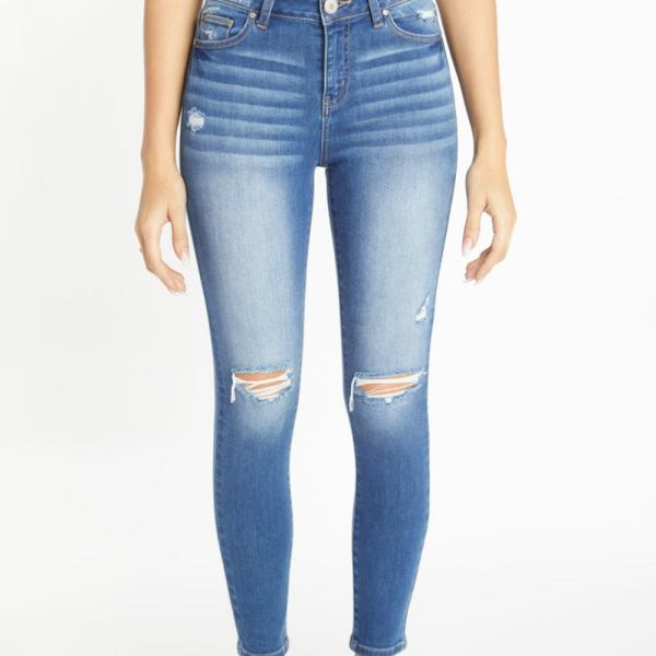 High Rise Destructed Skinny Jeans