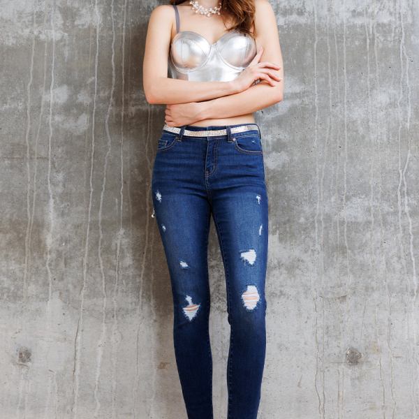 High Rise Destructed Skinny Jeans