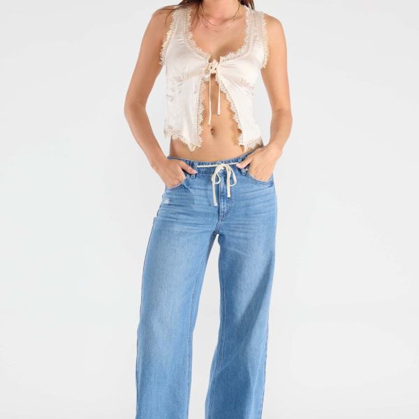 Baggy Wide Leg Jeans with Waist Band String