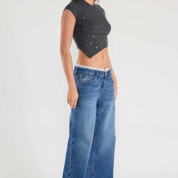 Low Waist Baggy Wide with Waist Band Lace Detail