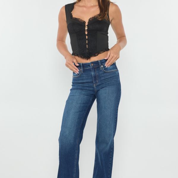 High Rise Destructed Wide Leg Jeans