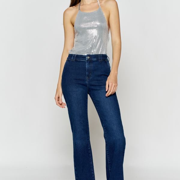 High Rise Trouser Pocket Baby Wide Leg Jeans