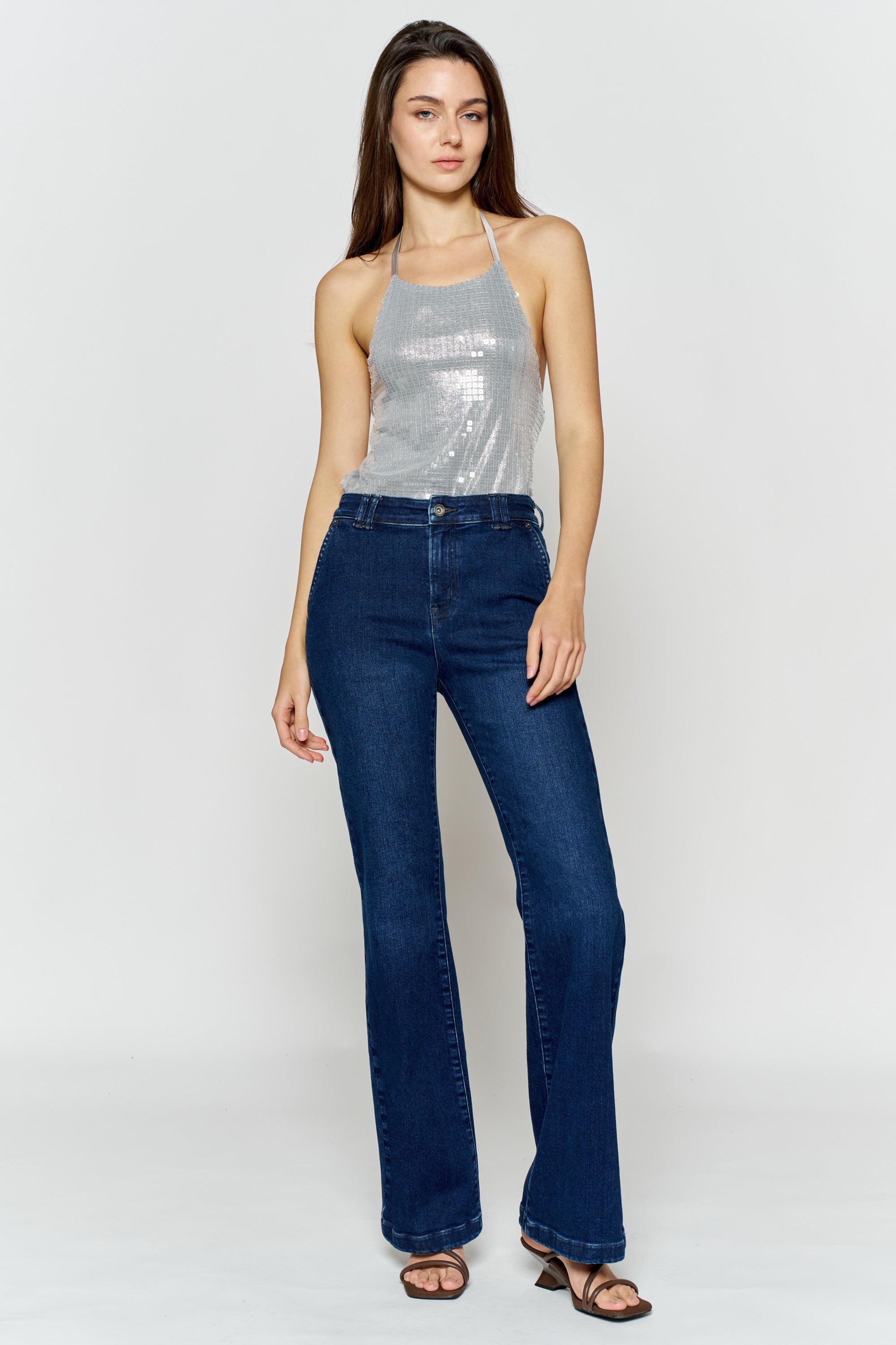 High Rise Trouser Pocket Baby Wide Leg Jeans