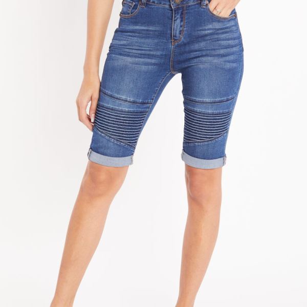 Mid Rise 5 Pocket Bermuda Denim Shorts