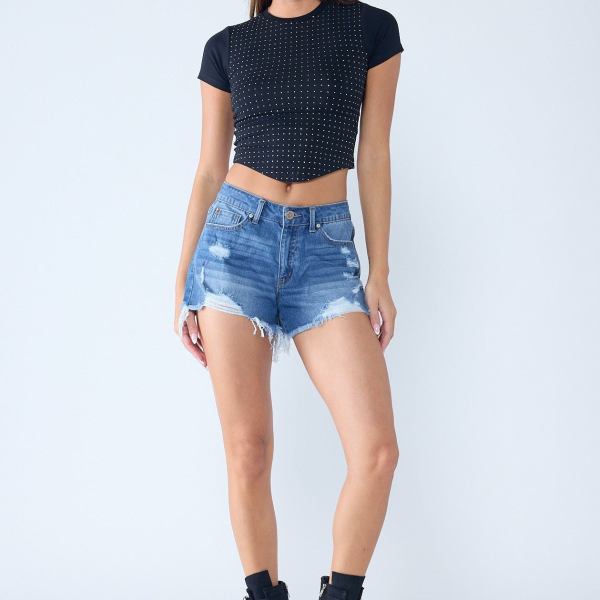 Super High Rise Destructed Mom Denim Shorts