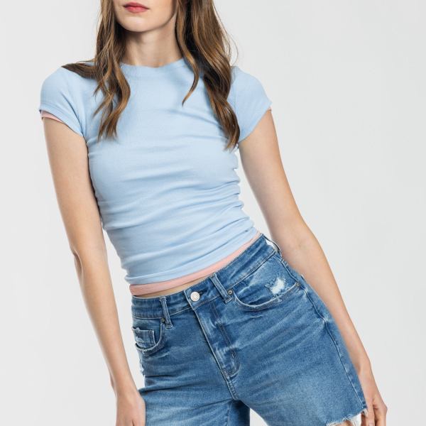 Mid Length Distressed Cut Off Denim Shorts