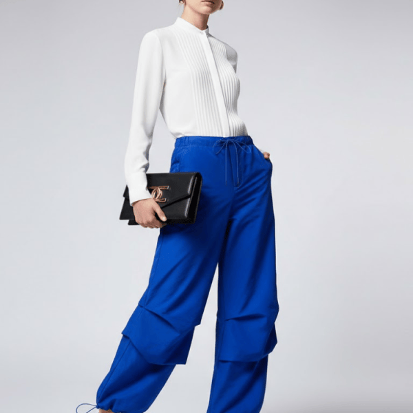 Electric Blue Women's Trousers with Layered Design • BYMANYC ® New York