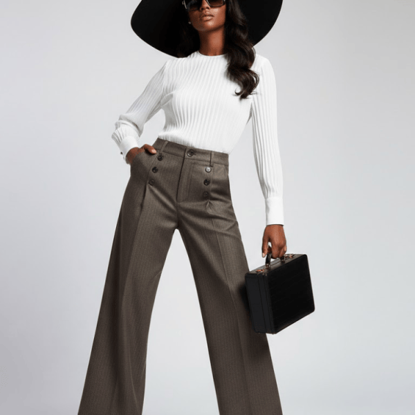 Elegant Wide-Leg Women's Trousers with Front Buttoning • BYMANYC ® New York