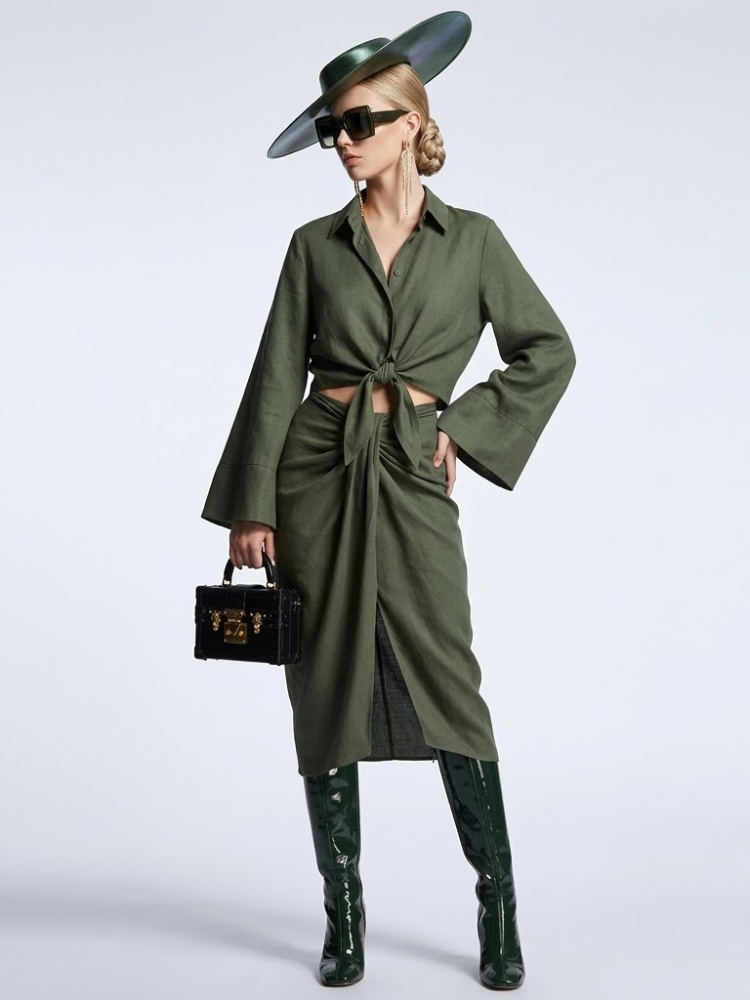 GREENWICH Women's Tie-Blouse & Skirt Set Prรชt-ร -Porter BYMANYC ยฎ NY