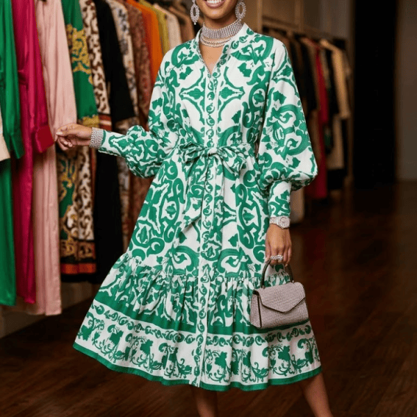 Gemini ha dicho Green Damask Print Shirt Dress TRIBECA New Collection FASHION BYMANYC ® New York